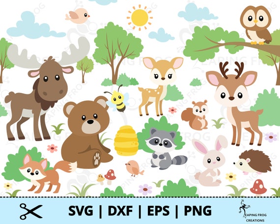 Woodland Animals SVG. PNG. Cut, layered Files. Cricut, Silhouette, Sublimation. Forest animals, baby, cute,  DXF, eps, Instant download