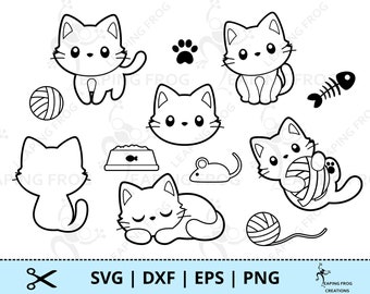 Kätzchen SVG. PNG. Cricut Dateien, Ebenen Dateien, Silhouette, Sublimation. Outline, Schablone. Süße Katzen. Drucken zum Ausschneiden. DXF, Sofortdownload