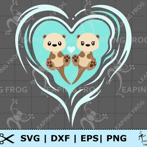 Otter. SVG. PNG. Valentijnsdag. Cricut gesneden bestanden, gelaagd, silhouetbestanden. Hart, liefde, paar, jongen, meisje, DXF, eps. Directe download!