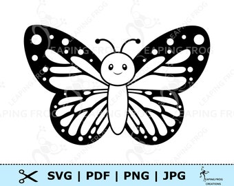 Butterfly SVG. Cricut cut, layered files. PNG. DXF. Monarch Butterfly. Digital download. Black and White Outline. Outline, Stencil. eps.