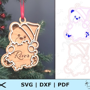 Ornamento di Natale dell'orsacchiotto SVG. Lime laser. Testato a Glowforge. Istruzioni incluse, Natale, carino, DXF. PDF. Download istantaneo!