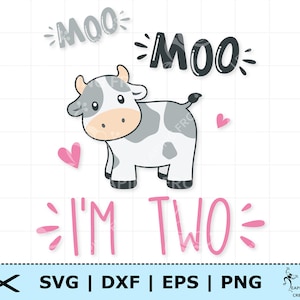 Moo Moo, sou dois SVG. PNG. Vaca. Arquivos de corte Cricut, silhueta. Ótimo para macacões, camisas. Animais de fazenda. DXF, eps. Download instantâneo.