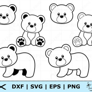 Conjunto de oso pardo SVG. Paquete de osito de peluche. Archivos de corte circular, archivos Silhouette. Plantilla, esquema. Lindo bebé oso svg. Clipart. Descarga instantánea.