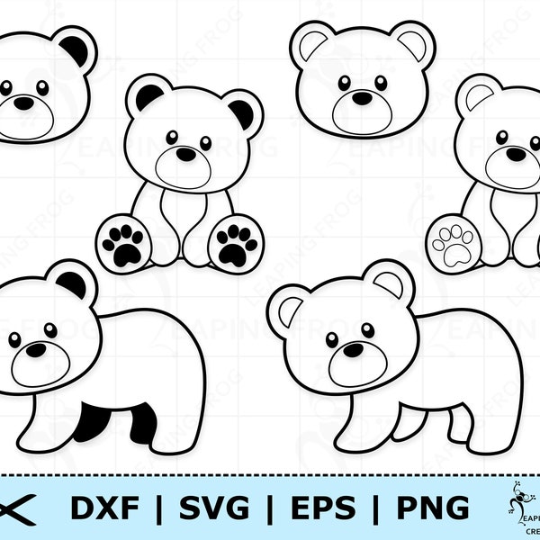 Brown Bear set SVG. Teddy Bear bundle. Circut cut files, Silhouette files. Stencil, Outline. Cute baby bear svg. Clipart. Instant download.