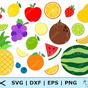 Obst SVG. PNG. Cricut cut Dateien, geschichtet. Silhouette-Dateien. Bündel, Set. Wassermelone, Erdbeere, Ananas, Kokosnuss, DXF, eps