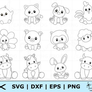 Animales de granja SVG. Archivos de corte Cricut, Silueta. Esquema, plantilla. Paquete de granja svg. Conjunto de granja SVG. Granja DXF. Granja png. Eps de granja. clipart.