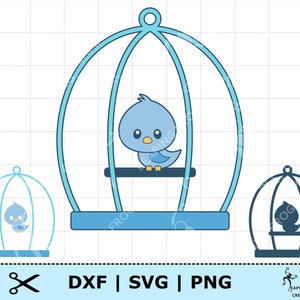 Cute Bird SVG PNG DXF. Whole image & layered files. Silhouette, Cricut cut files. Digital Bird cage svg. Bird in cage svg. Bird cage png.