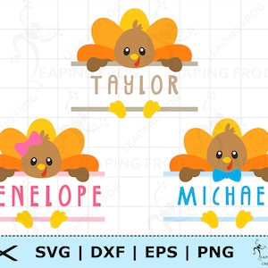Turkey Monogram SVG. PNG. 3 versions! Cricut cut files, layered files. Silhouette. Personalize, Customize with name. Girl Boy, DXF, eps