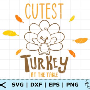 Süßeste Truthahn SVG. PNG. Cricut Cut Dateien, mit Ebenen. Silhouette. Schablone, Outline. Am Tisch. Strampelanzug, Shirts. DXF, eps. Sofortdownload!