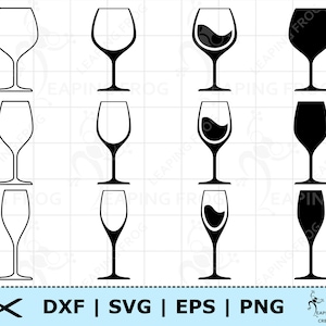 Verres à vin SVG, PNG. 12 modèles ! Fichiers de coupe Cricut, fichiers de silhouette. Téléchargement numérique, vecteur. Téléchargement instantané. Clipart. DXF, contours