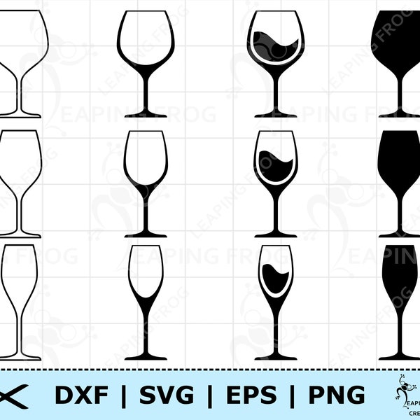 Wine glasses SVG, PNG. 12 styles! Cricut cut files, silhouette files. Digital download, vector. Instant download. Clipart. DXF,  Outlines