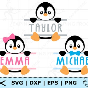 Pinguin Monogramm SVG. PNG. 3 Versionen! Cricut Schnitt Dateien, Dateien mit Ebenen. Silhouette. Personalisieren, mit Namen anpassen. Girl Boy, DXF, eps