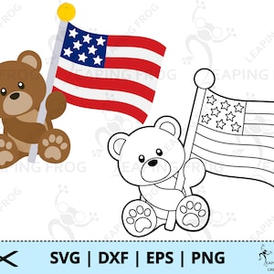 Ours du 4 juillet SVG. PNG. Fichiers découpés Cricut, superposés. Fichiers silhouette. Mignon, Amérique, drapeau, rouge, blanc, bleu DXF, eps. Téléchargement instantané.