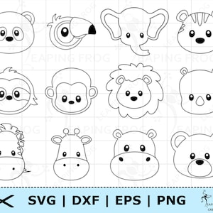 Dschungel Tiere SVG Set. Safari Tiere SVG. Cricut cut Dateien, Silhouette Dateien. Konturen. DXF. Dschungeltiere bündel png dxf. Clip Art.