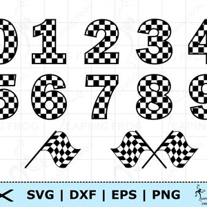 Karierte Zahlen SVG.  Cricut Dateien. Silhouette. Startnummern svg. Racing png. eps. dxf. Checkered Flagge svg. Sofortdownload!
