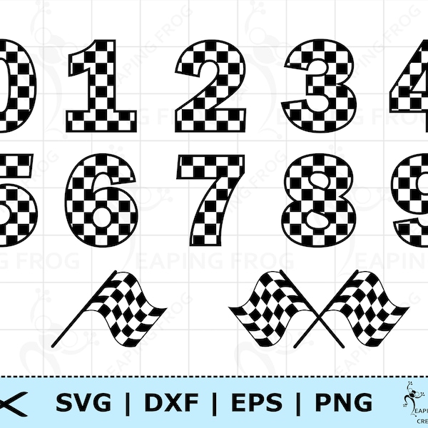 Checkered Numbers SVG.  Cricut cut files. Silhouette. Racing numbers svg. Racing  png. eps. dxf. Checkered flag svg. Instant download!