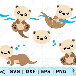 Otter SVG. PNG. Cricut cut files, layered. Silhouette. Bundle, set. Baby, Cute, Water, Ocean, Beach animal. DXF, eps. Instant download.