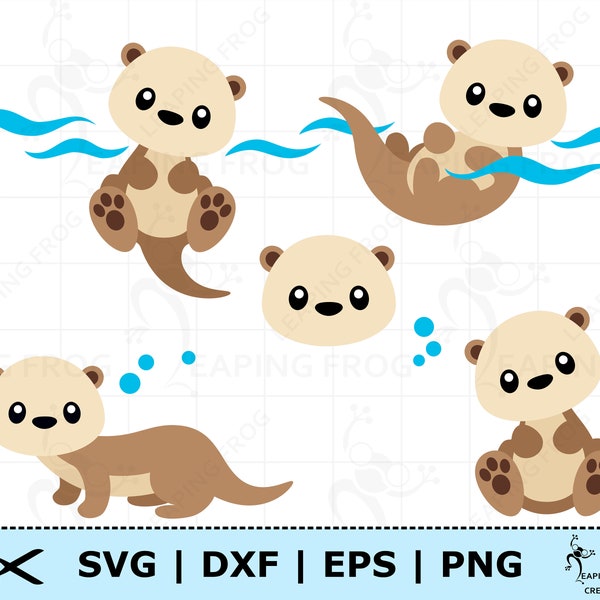 Otter SVG. PNG. Cricut cut files, layered. Silhouette. Bundle, set. Baby, Cute, Water, Ocean, Beach animal. DXF, eps. Instant download.