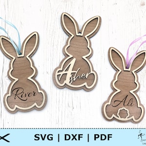 Osterhase Tags SVG. Laserdateien, Glowforge. Korb, Hase, Ei, Junge, Mädchen, Holz, schnitt überlagerte Dateien, niedlich! PDF, Sofortdownload!