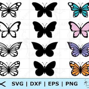 Farfalla SVG. PNG. File tagliati a circuito, file a più livelli. File di sagoma. Stencil, contorni. Fascio di farfalle, set. DXF, eps. Download istantaneo.