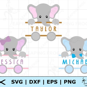 Elefant-Monogramm SVG. PNG. 3 Versionen! Cricut Schnitt Dateien, Dateien mit Ebenen. Silhouette. Personalisieren, mit Namen anpassen. Girl Boy, DXF, eps