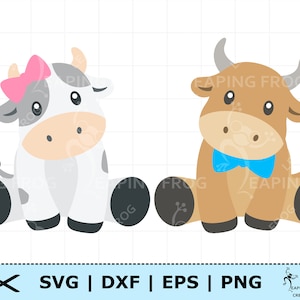 Vache SVG. PNG. Fichiers de coupe Cricut, Silhouette, en couches. Animaux de la ferme, garçon, fille. Mignon. Téléchargement instantané. Vache, noeud, rose, bleu. DXF, eps.