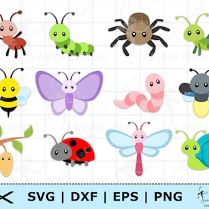 Insekten SVG. PNG. ♥ Das sind die zwei Ebenenmotive: Silhouette-Dateien. Niedliches Käfer Set. Clipart, Vektorgrafik. Süß! DXF, Sofortdownload.