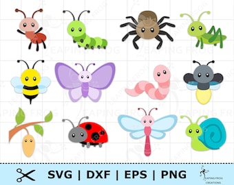 Insects SVG. PNG. Circut cut files, layered files. Silhouette files. Cute Bugs, Bundle, Set. Clipart, Vector. Cute! DXF, Instant download.