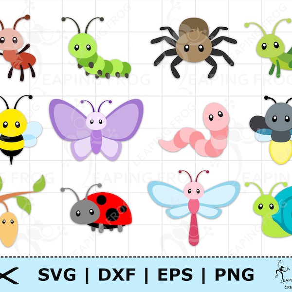Insects SVG. PNG. Circut cut files, layered files. Silhouette files. Cute Bugs, Bundle, Set. Clipart, Vector. Cute! DXF, Instant download.