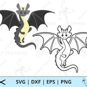 Draak-SVG. PNG. Cricut gesneden bestanden, gelaagd. Silhouetbestanden. Overzicht, stencil. Baby, schattige, magische dieren, vleugels, direct downloaden.