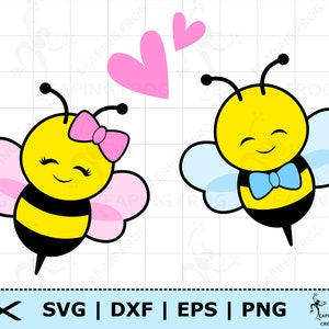 Abelha SVG. Casal de abelhas. Dia dos Namorados SVG. Arquivos de corte Circut, Silhueta. Em camadas. Clipart, Beijo, Amor, Vetor, Corações png dxf eps