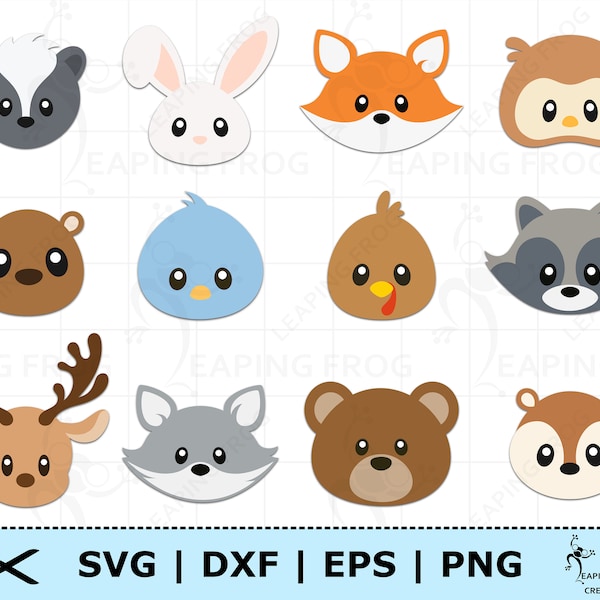 Zestaw Woodland Animals SVG. Głowy. Woodland Creatures SVG. Pliki Cricut Cut, pliki warstwowe. Pliki Silhouette. Pakiet Woodland Animals png dxf