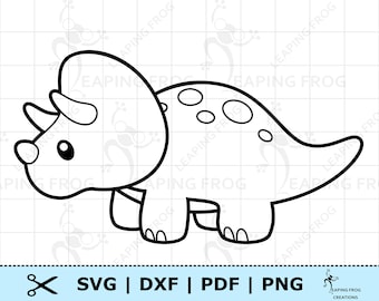 Cute Baby Dinosaur SVG PNG DXF eps. Triceratops digital download, Cricut Silhouette cut files. Outline, Stencil, Coloring Page.