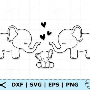 Família de elefantes SVG. Arquivos Cricut Cut, arquivos Silhouette. Contorno. PNGDXFeps. Pacote SVG. Conjunto de elefante svg. Mãe, pai, bebê, pais.
