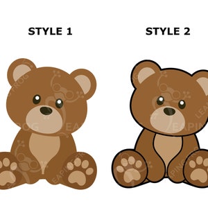 May include: Two illustrations of a brown teddy bear sitting with its paws in front of it. The bear on the left has a more cartoonish style, while the bear on the right has a more realistic style. The text "STYLE 1" appears above the left bear, and the text "STYLE 2" appears above the right bear.