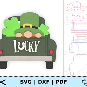 Il camion di San Patrizio SVG. File laser, Glowforge, ecc. Leprechaun, Lucky, Vintage, Antique, Pickup Truck, carino! DXF, PDF, download istantaneo!