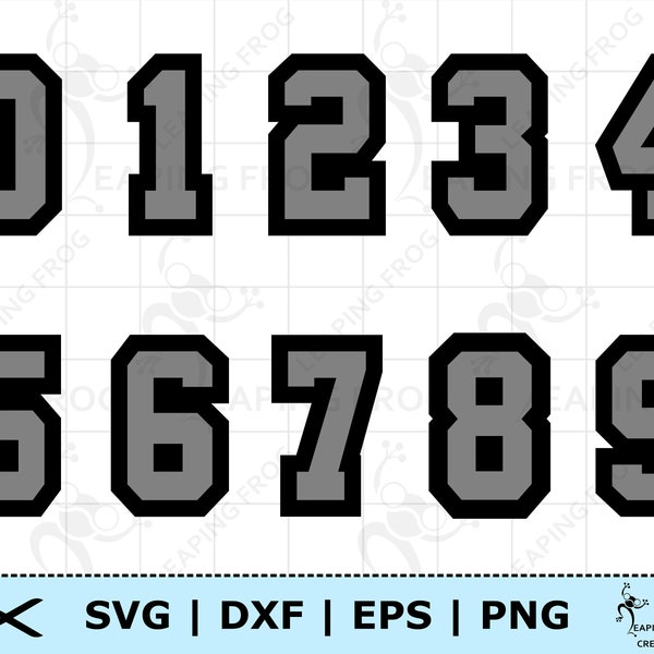 Sports numbers SVG. PNG. Cricut cut files, layered. Silhouette files. Jersey, Team, Uniform, DXF eps. Solid center. Instant Download!