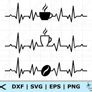 Koffie EKG SVG dxf. Koffiekopje ECG. Koffie EKG-svg. Koffie hartslag SVG. Cricut gesneden bestanden. Gelaagd. Silhouet. Kopje koffie downloaden. Bonen.