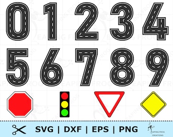 Road Numbers SVG.  Cricut cut files. Silhouette. Race Track numbers svg. Boy Birthday Numbers. PNG, DXF, eps. Instant download! Set, Bundle