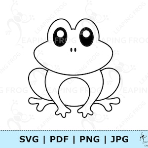 Leuke kikker kleurplaat JPG PDF SVG png. Kikker Clipart. Digitale download/vector. Zwart-wit overzicht. Kikker om jpg in te kleuren. Kikker-svg.