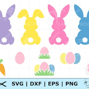Osterhase SVG, PNG. Cricut Schnitt Dateien, Dateien mit Ebenen. Silhouette. Bündel, Set. Ostern zwart, Kaninchen, Karotten. Sofort Download! Niedlich. dxf