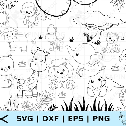 Jungle Animals SVG. PNG. Outline Stencil. Cricut Cut Files. | Etsy