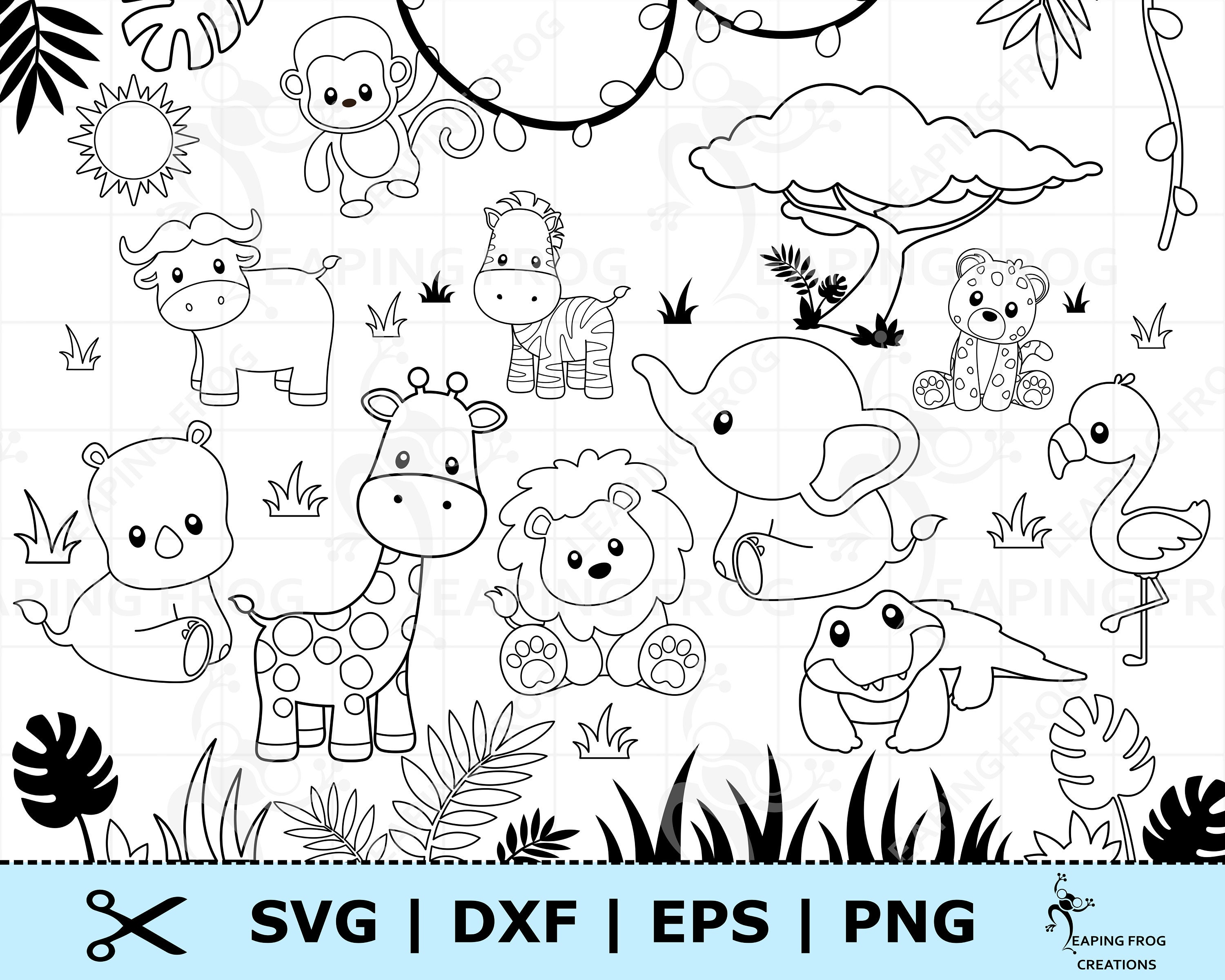 Jungle Animals SVG. PNG. Outline Stencil. Cricut Cut Files. - Etsy Denmark