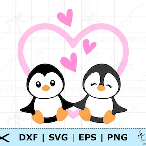 Pareja de pingüinos SVG. PNG. Archivos de corte Cricut, archivos en capas. Silueta. Día de San Valentín, lindo, boda, amor. DXF, eps. ¡Descarga instantánea!