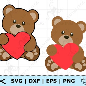 Ours avec coeur SVG. PNG . Fichiers de coupe Cricut, Silhouette, fichiers en couches. Ours en peluche, Saint-Valentin mignon, amour, sublime, téléchargement immédiat !