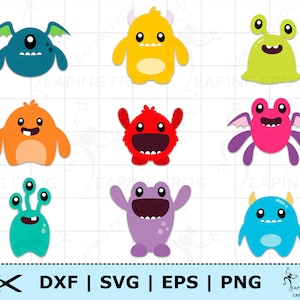Monster SVG. PNG. Cricut geschnitten, Dateien mit Ebenen. Silhouette-Dateien. Bündel, Set. Pink, Blau, Grün, Rot. Niedlich. DXF, eps. Sofortiger Download.