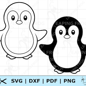 Pingüino SVG. PNG. Cricut, archivos de corte Silhouette, en capas. Esquema, plantilla. DXF, eps. Blanco negro. Animales navideños. ¡Descarga instantánea!