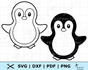 Penguin SVG. PNG.  Cricut, Silhouette cut files, layered. Outline, Stencil. DXF, eps. Black, White. Christmas animals. Instant download!