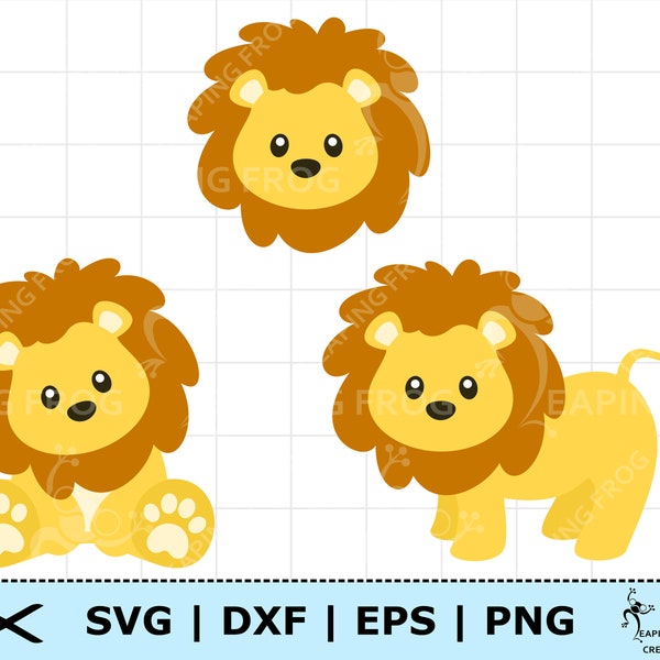 Baby Lion bundle svg. Cricut cut files, layered. Silhouette. Lion set svg. Lion bundle dxf. Lion set dxf. Jungle animal set svg. Clipart.