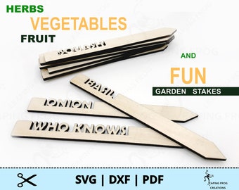 Estacas de jardín SVG. Para láser, Glowforge, etc. DXF, PDF. Marcadores de plantas, verduras, frutas, divertidos, de madera, limas cortadas. ¡Descarga instantánea!